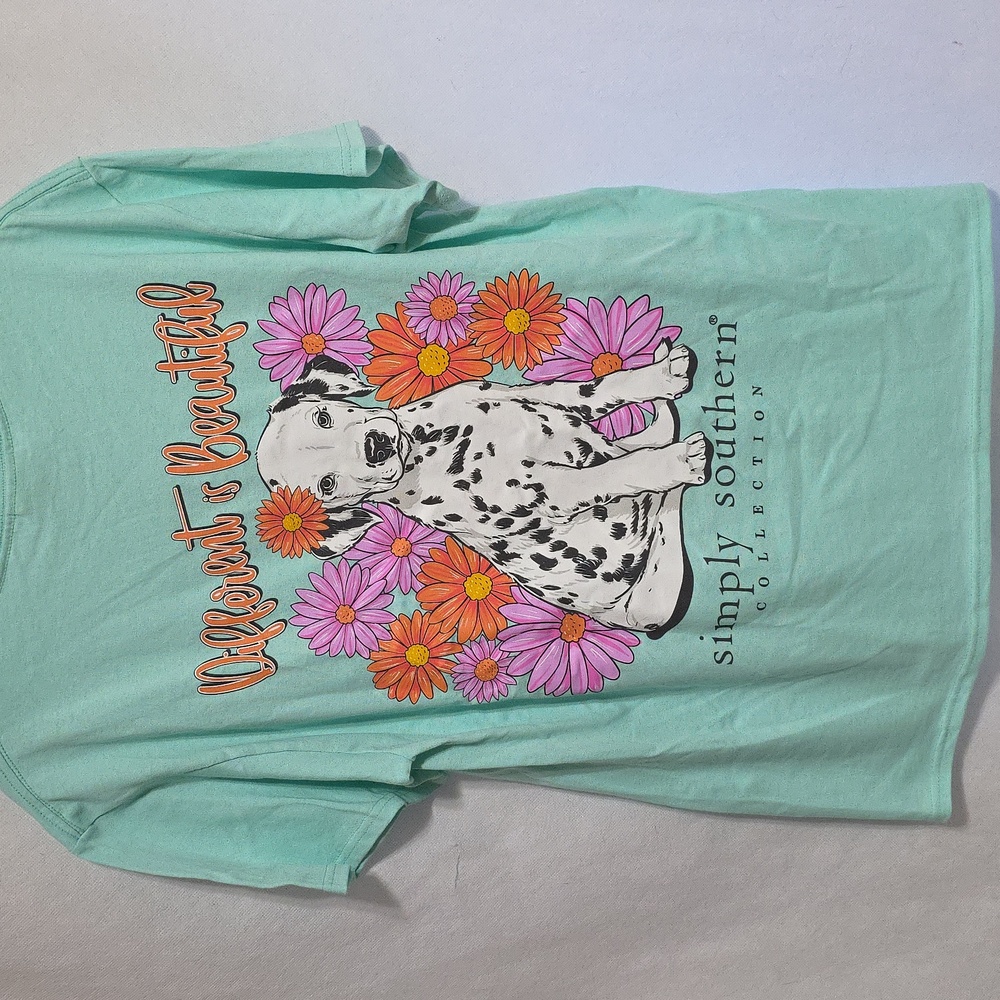Simply Southern Mint Green Dalmatian Dog Design "Different is Beautiful" Shirt M - Picture 9 of 10